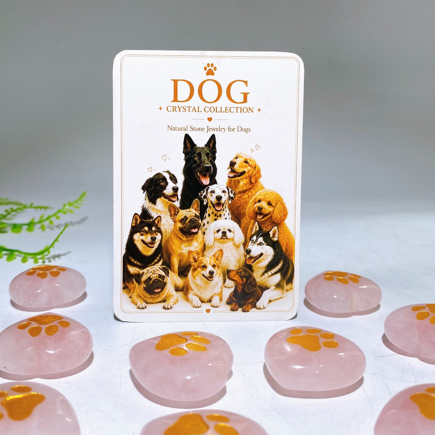 30mm Rose Quartz Heart with Golden Printing Cat Dog Paw Crystal Healing Bulk Wholesale