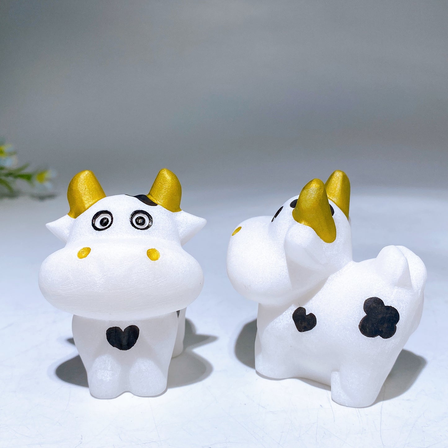 2.4" White Jade Cow Carving For Decoration Crystal Healing Bulk Wholesale