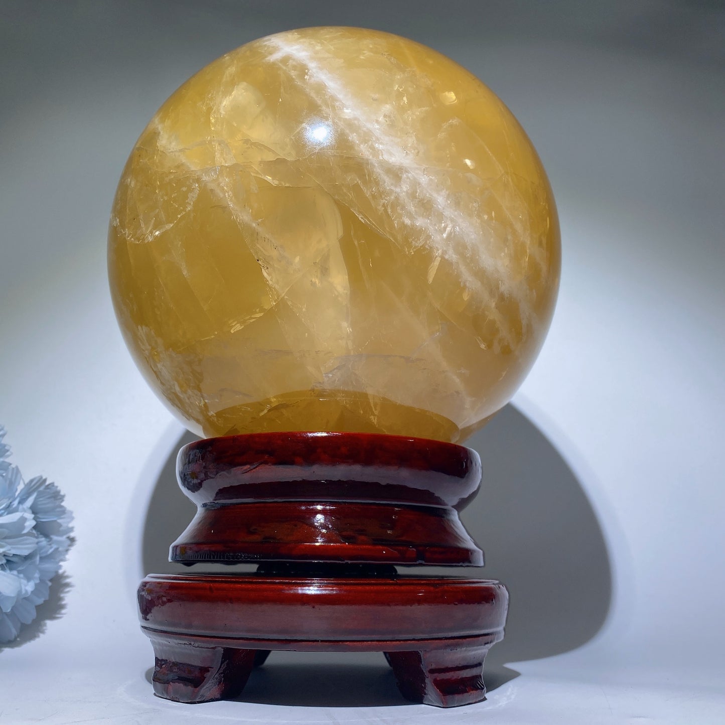 Large Unique Star Citrine Sphere with Wooden Stand