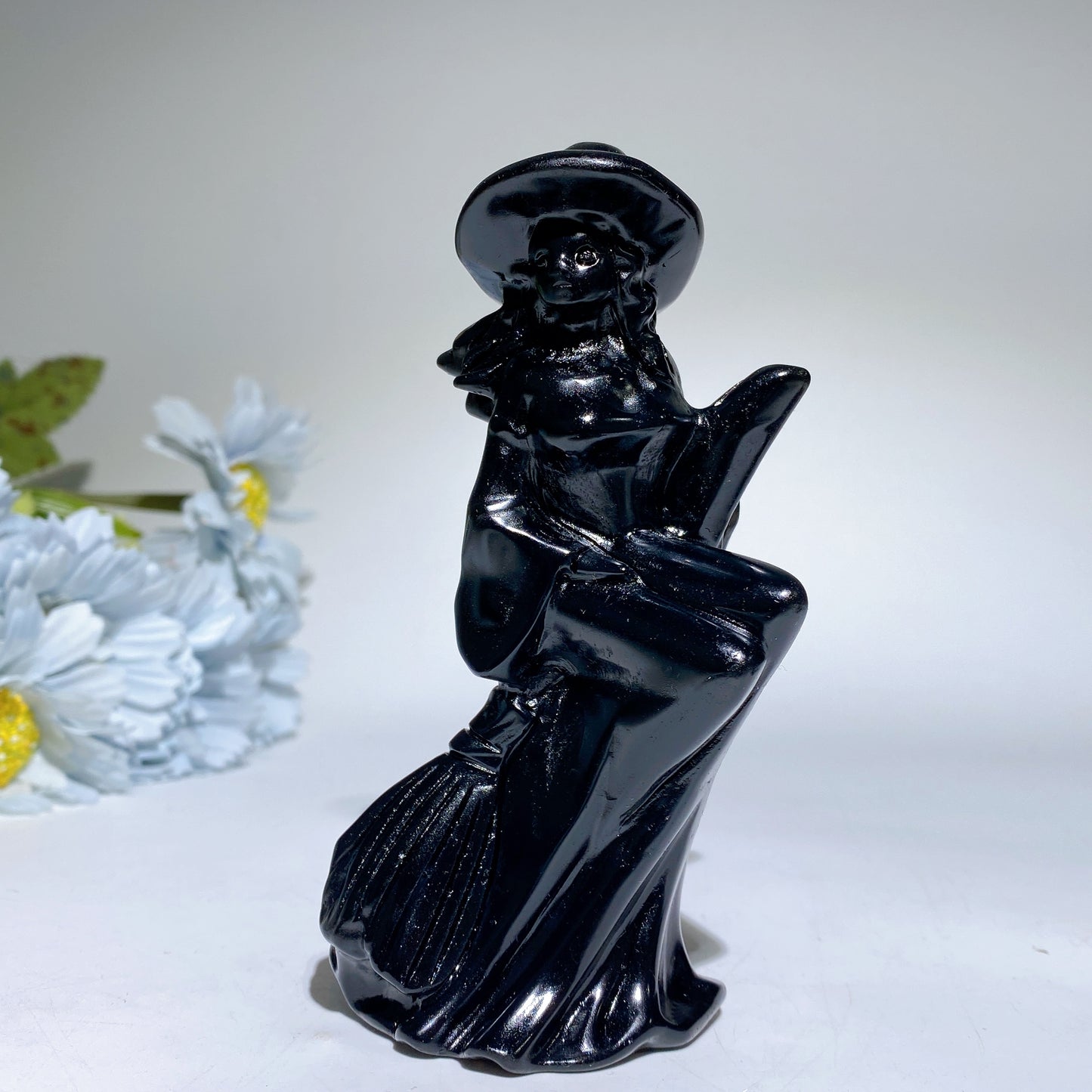 4.7" Black Obsidian Witch Carvings Bulk Wholesale