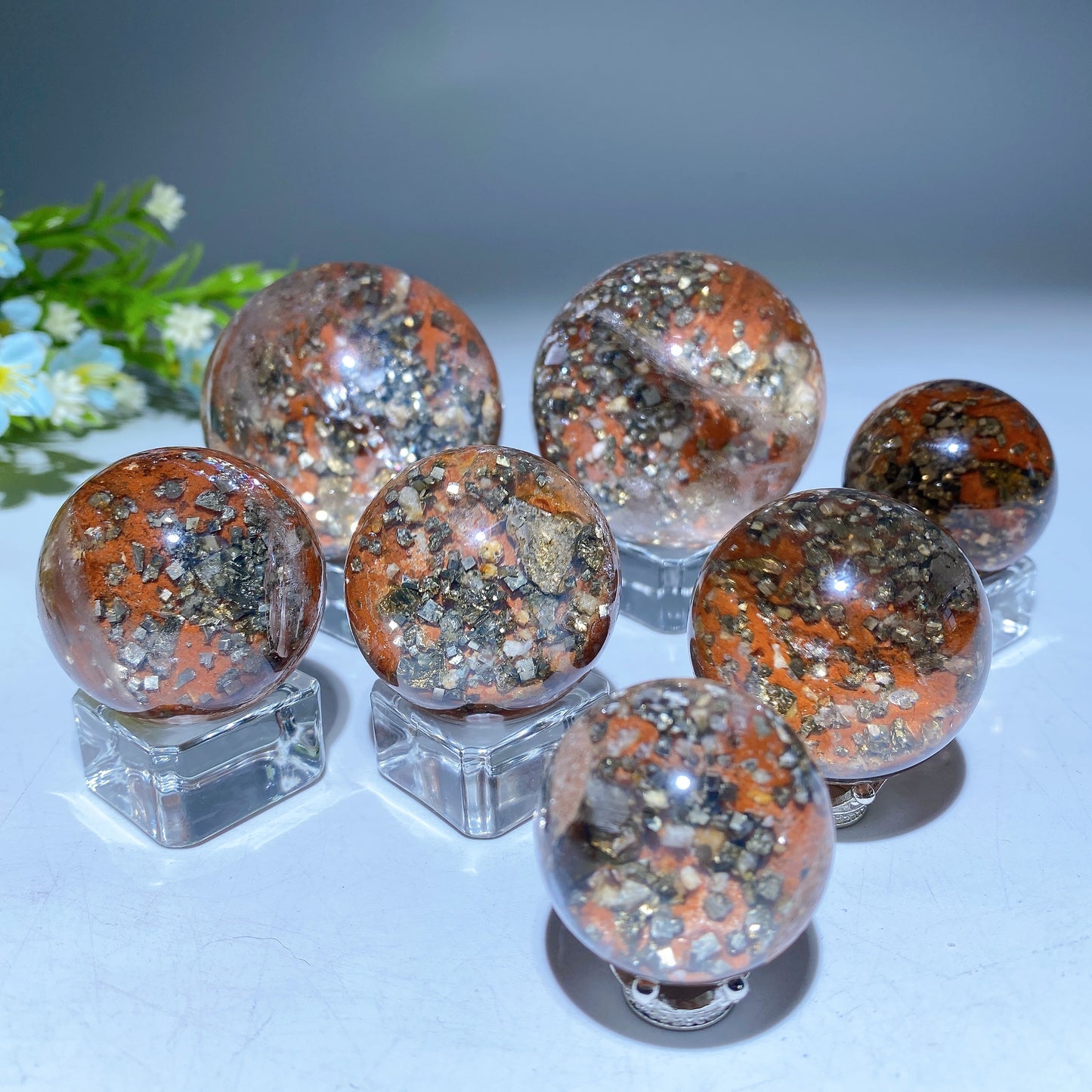 28-50mm Pyrite Grow in Quartz Sphere Bulk Wholesale