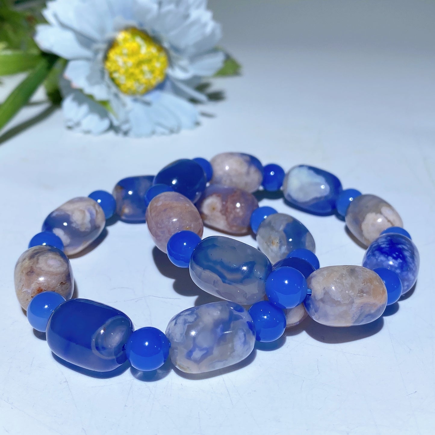 8-16mm Rose Quartz Jadeite Blue Flower Agate Bracelet Bulk Wholesale