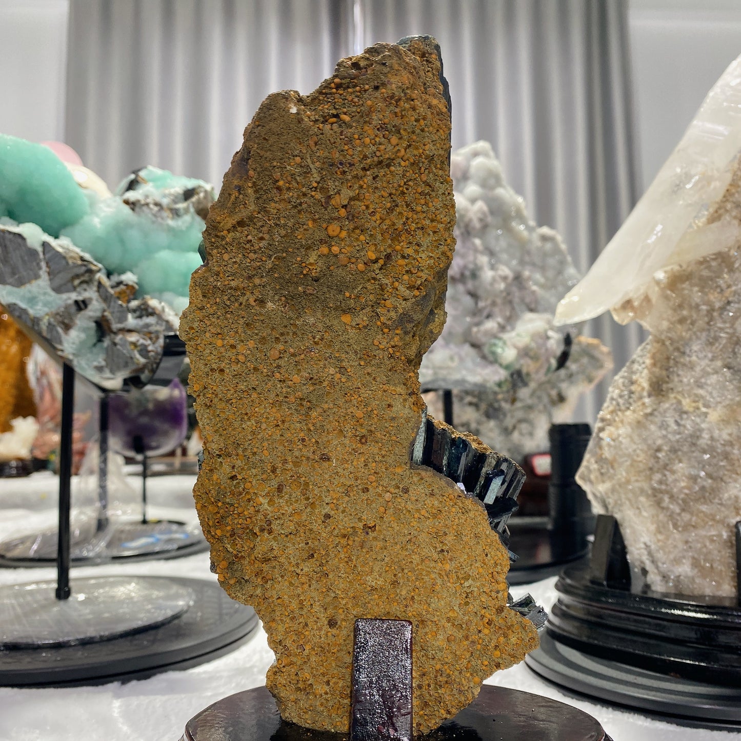 Rare Raw Vivianite Stick Specimen with Wooden Stand