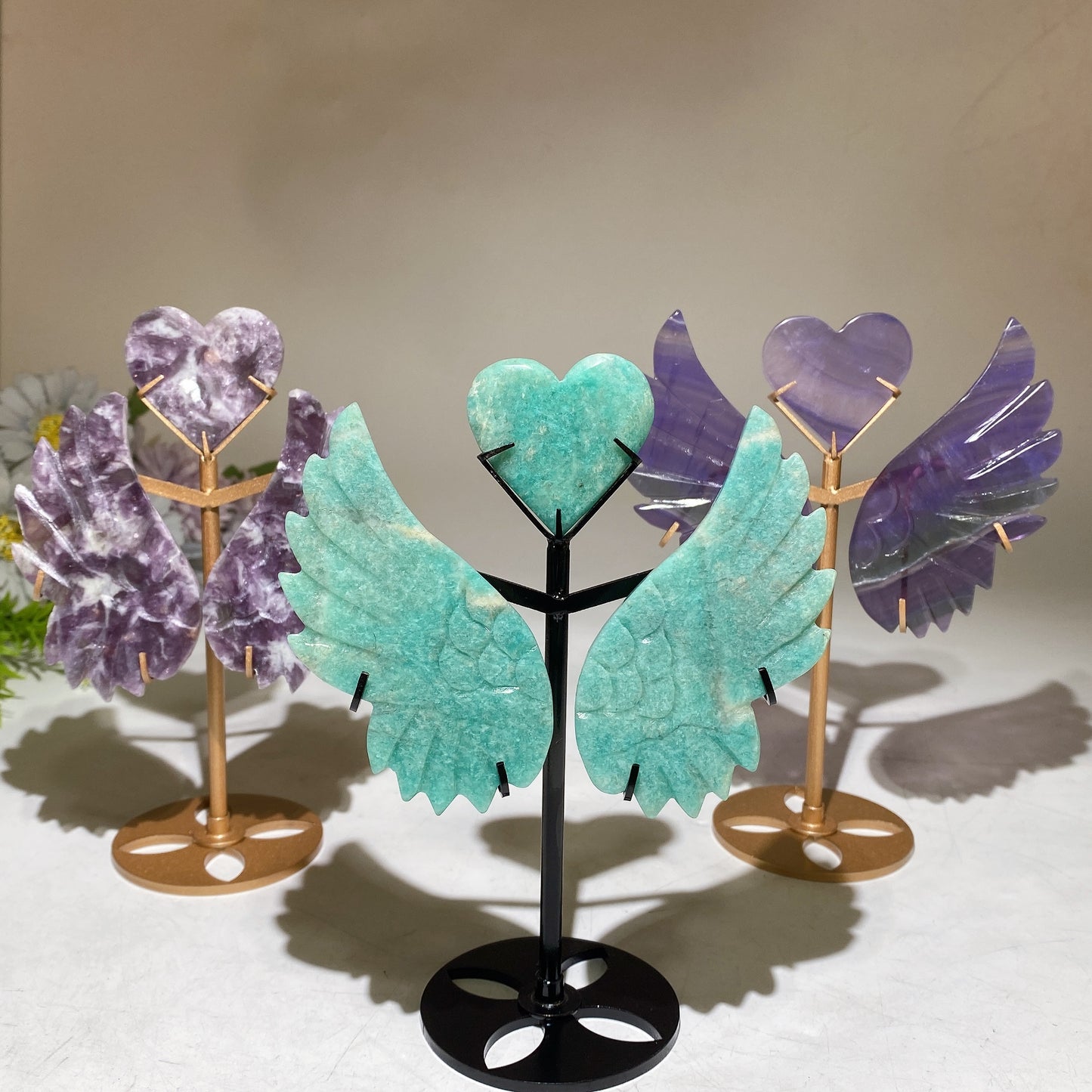 18cm Crystal Heart Wings Carving with Stand Crystal Healing Bulk Wholesale