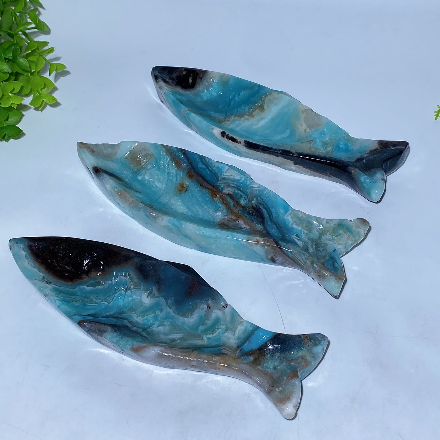 19cm Sky Blue Fish Shape Bowl Carving Crystal Healing Bulk Wholesale
