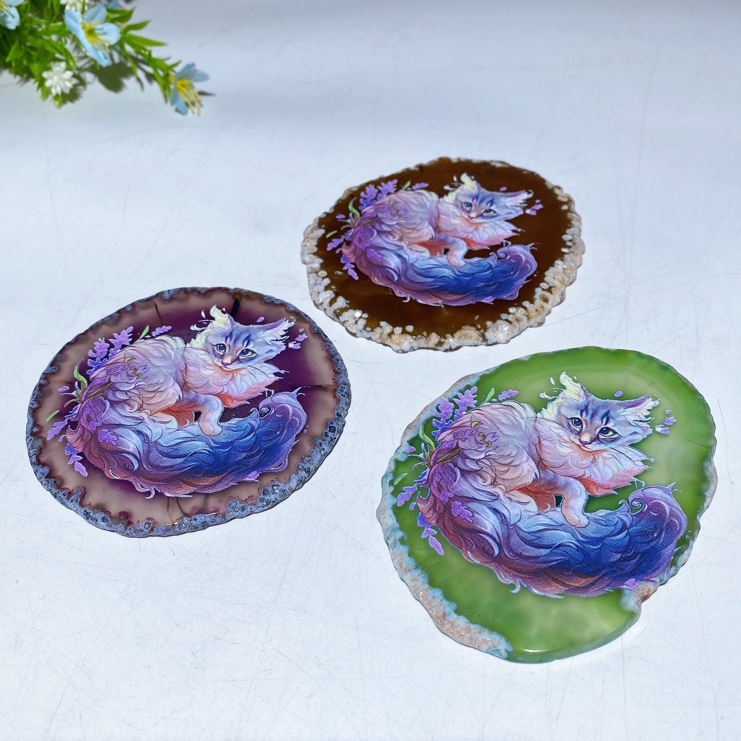 3.3"-3.7" Agate Slab with Cat Printing Bulk Wholesale