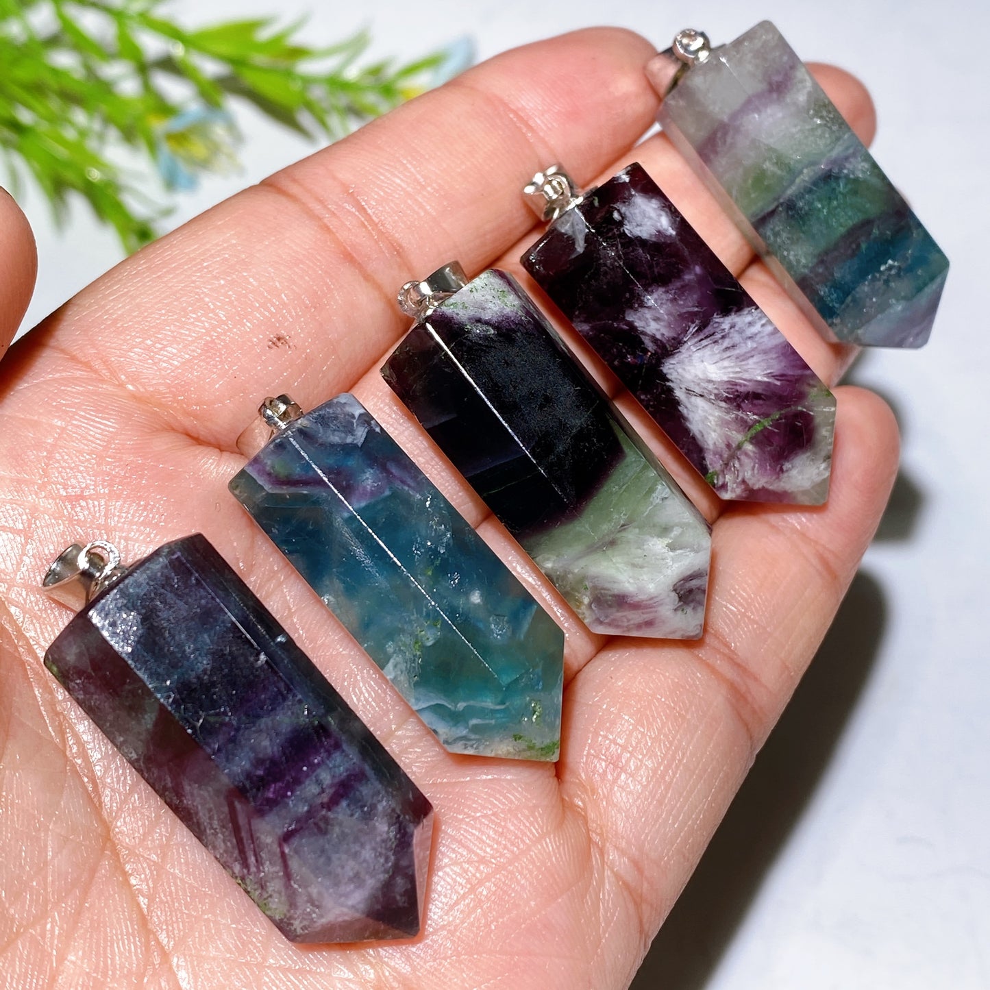 1.4" Feather Fluorite Point Crystal healing Pendant Bulk Wholesale