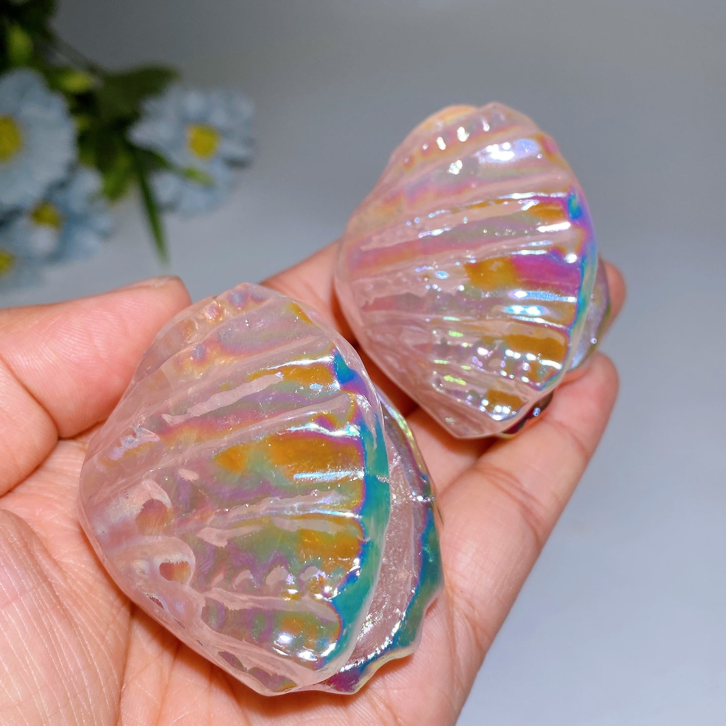 2.2" Aura Rose Quartz Shell Carving Crystal Healing Bulk Wholesale