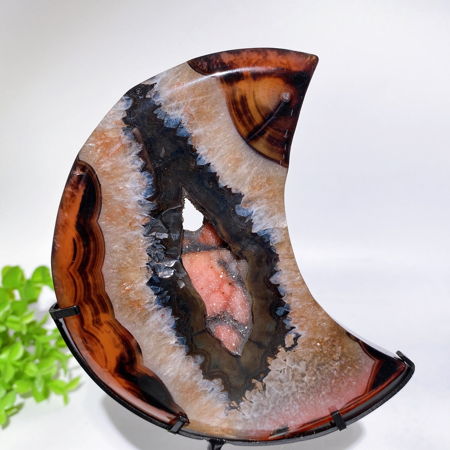 Druzy Sardonyx Moon Carving with Stand Crystal Healing Bulk Wholesale