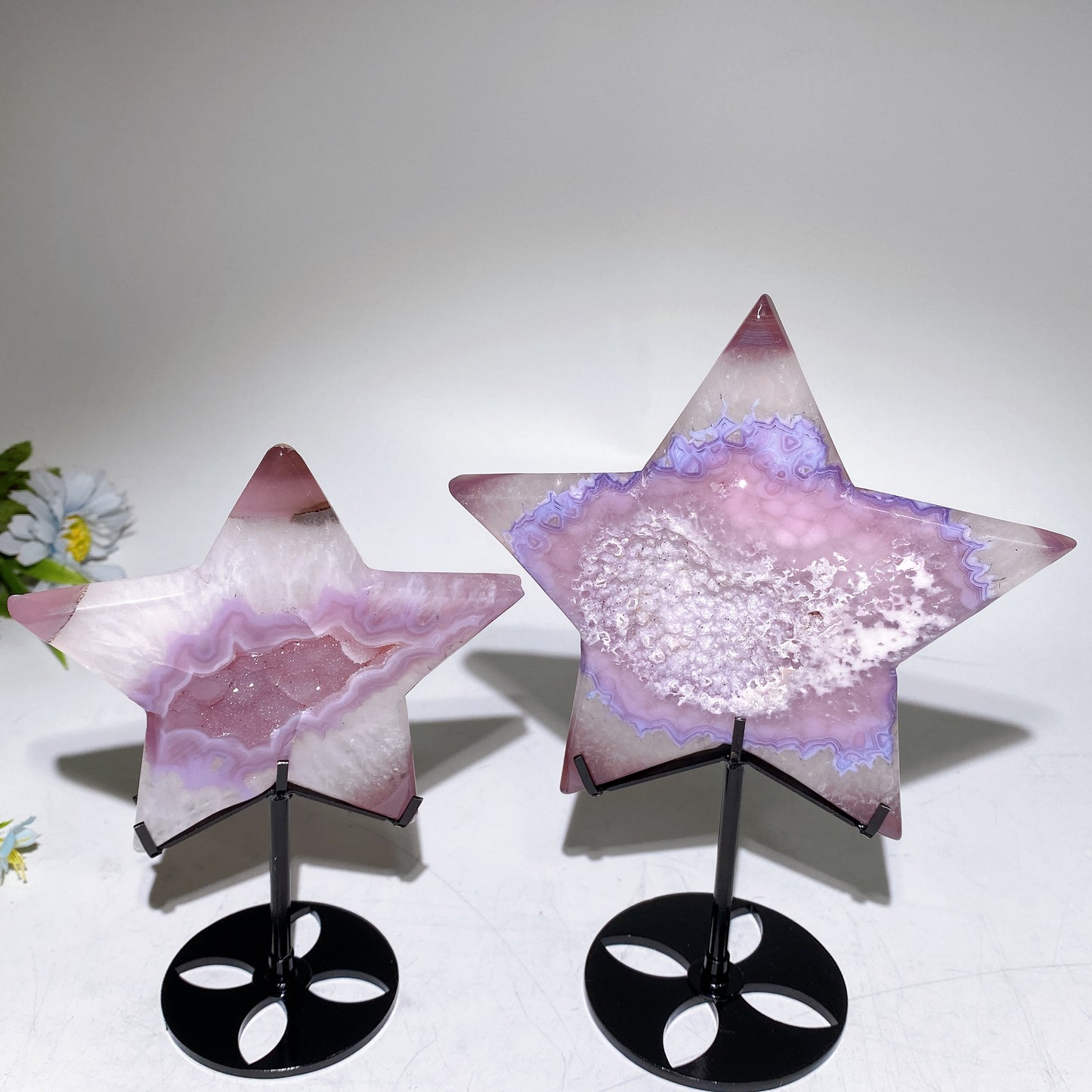 4.8"-6.2" Druzy Pink Agate Star Carving Crystal Healing Bulk Wholesale