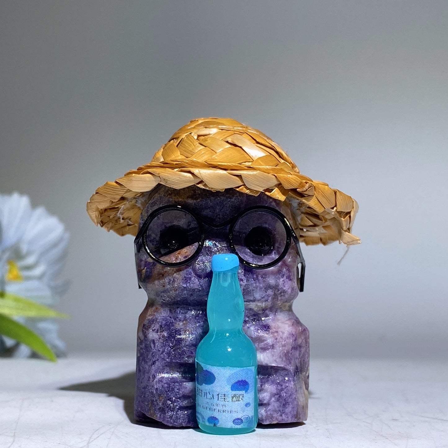 Raw Crystal Child Carving with Straw Hat Crystal Healing Bulk Wholesale