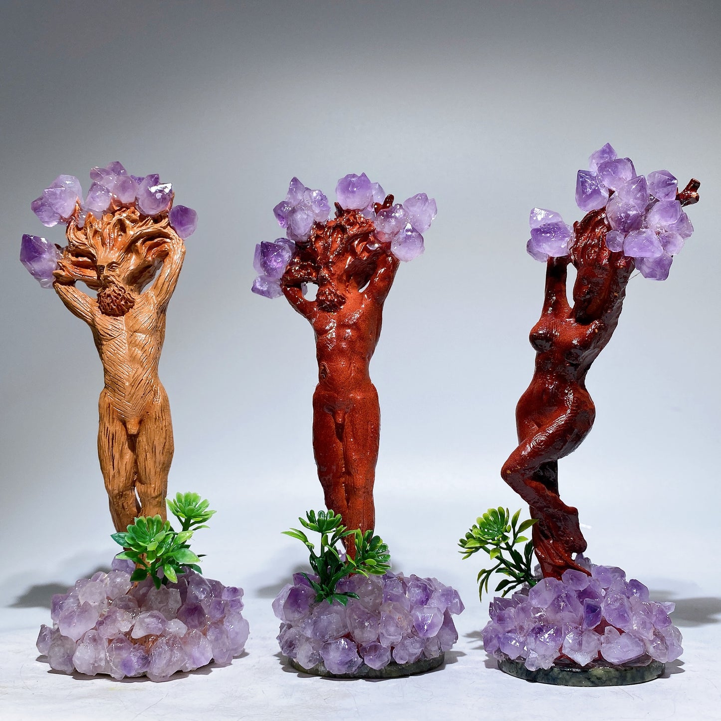 6.1" Amethyst Wooden Tree Elf Carving Crystal Healing Bulk Wholesale