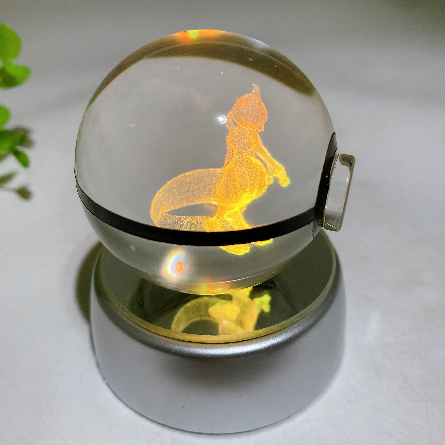 3D Inner Carving Crystal Pokemon Glass Sphere with Colorful Lamp Stand Crystal Healing Bulk Wholesale