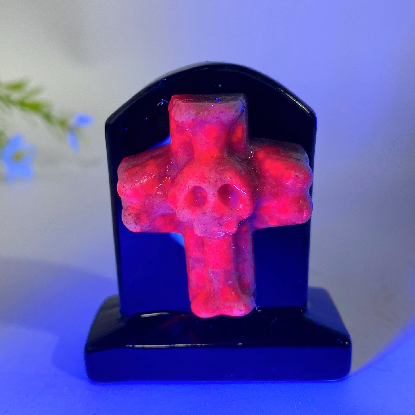 2.3" Black Obsidian Tombstone with Cross Skull Decor Carving Crystal Healing Bulk Wholesale