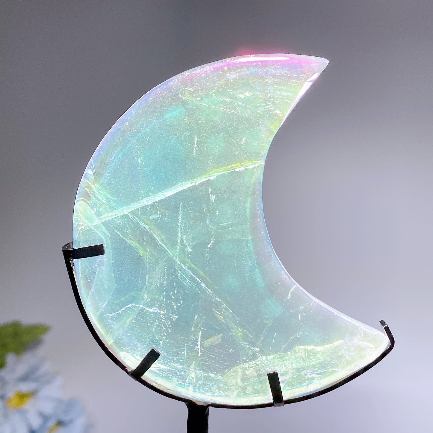 Aura Angel Clear Quartz Moon Carving with Stand Crystal Healing Bulk Wholesale