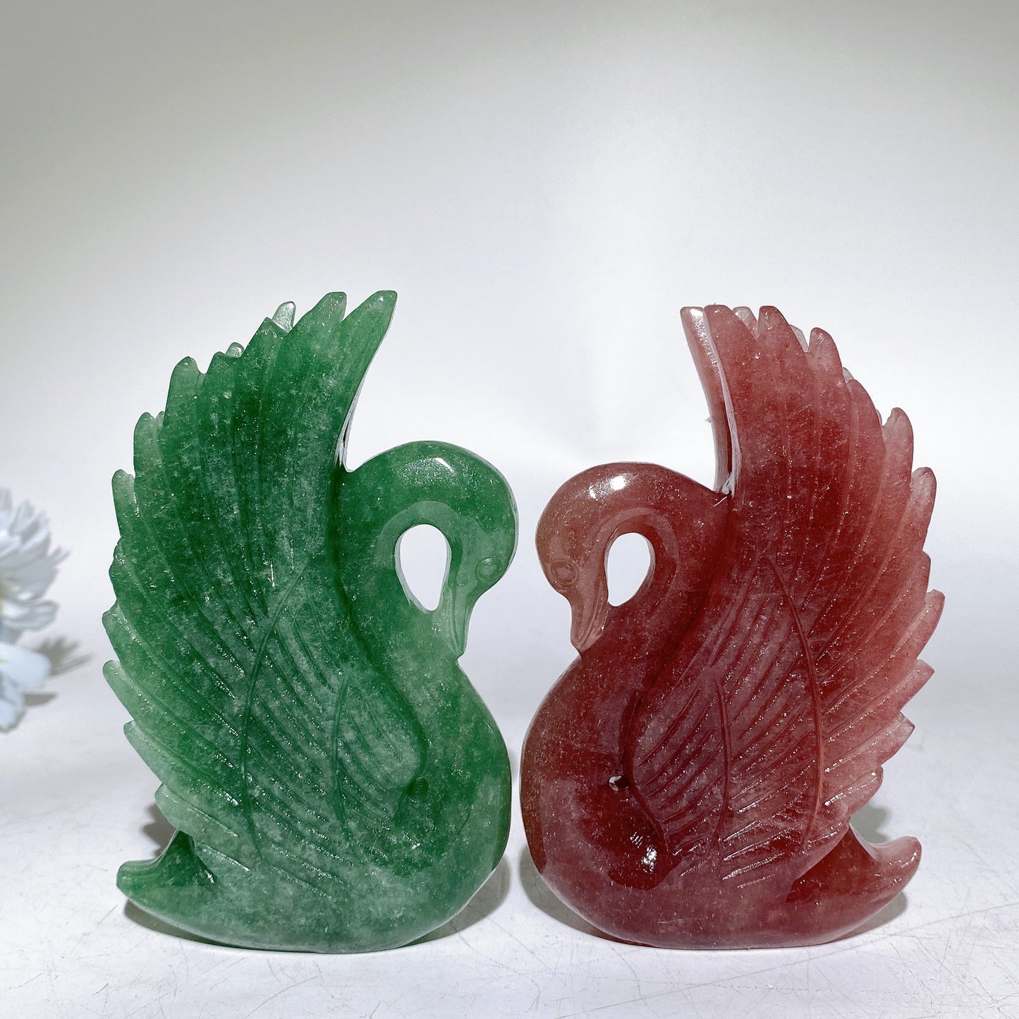 4.5" Crystal Strawberry Quartz Honeycomb Calcite Swan Carving Crystal Healing Bulk Wholesale