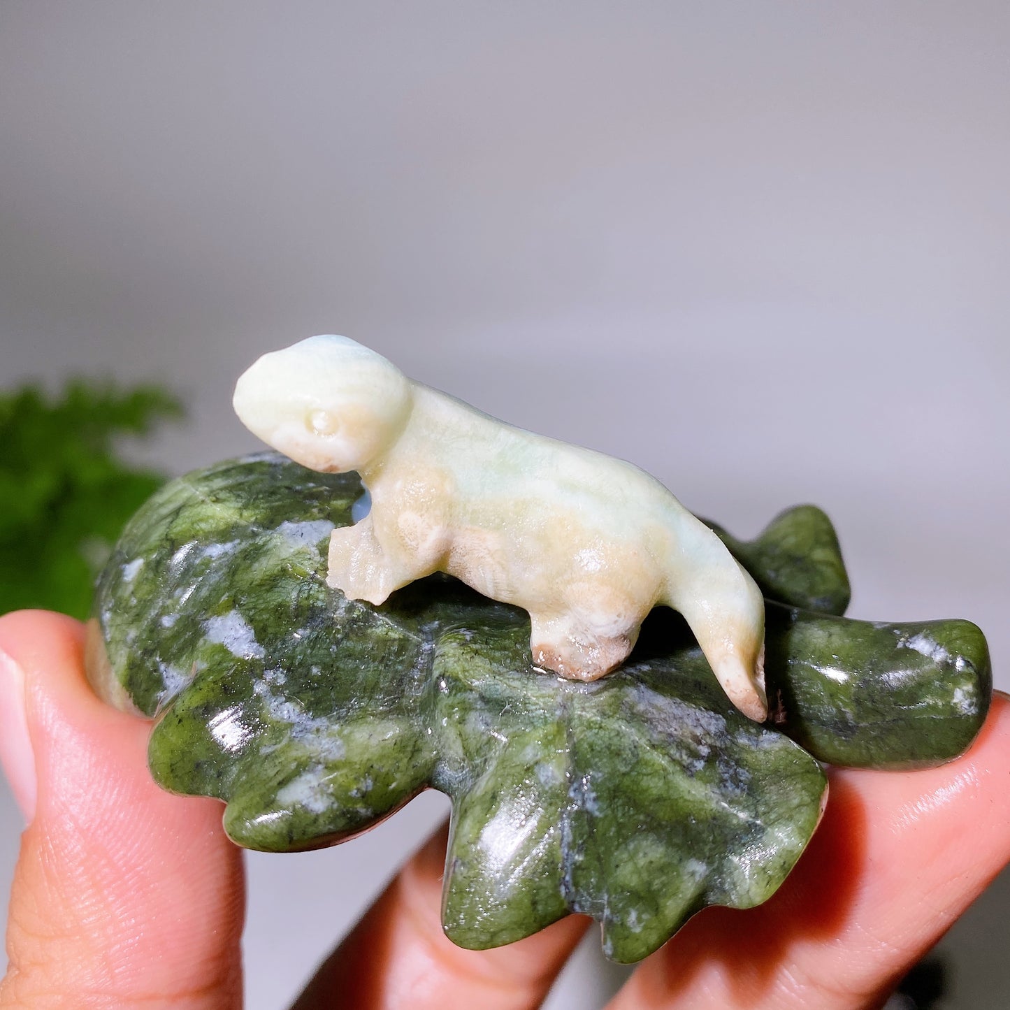 2.7" Crystal Dinosaur on Leaf Carving Crystal Healing Bulk Wholesale