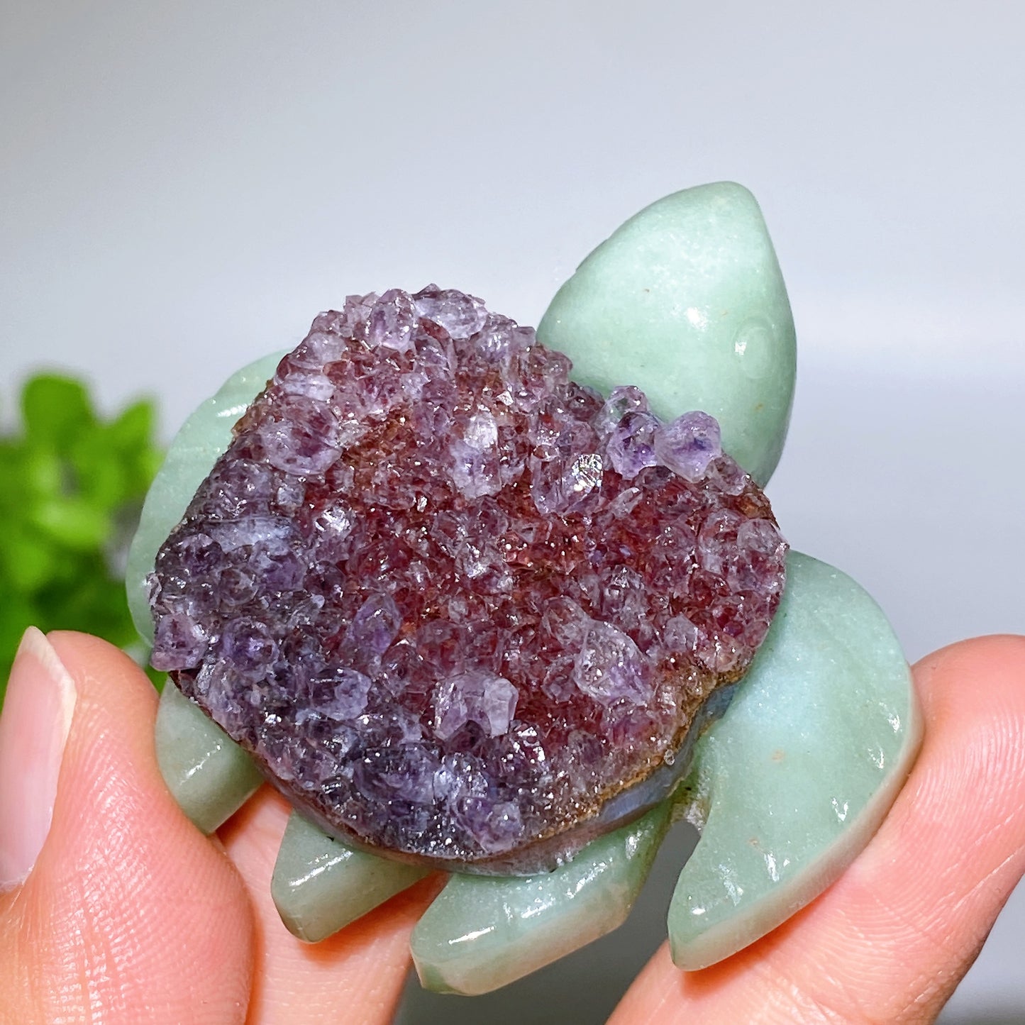 2.0" Amethyst Cluster Green Aventurine Turtle Carving Crystal Healing Bulk Wholesale
