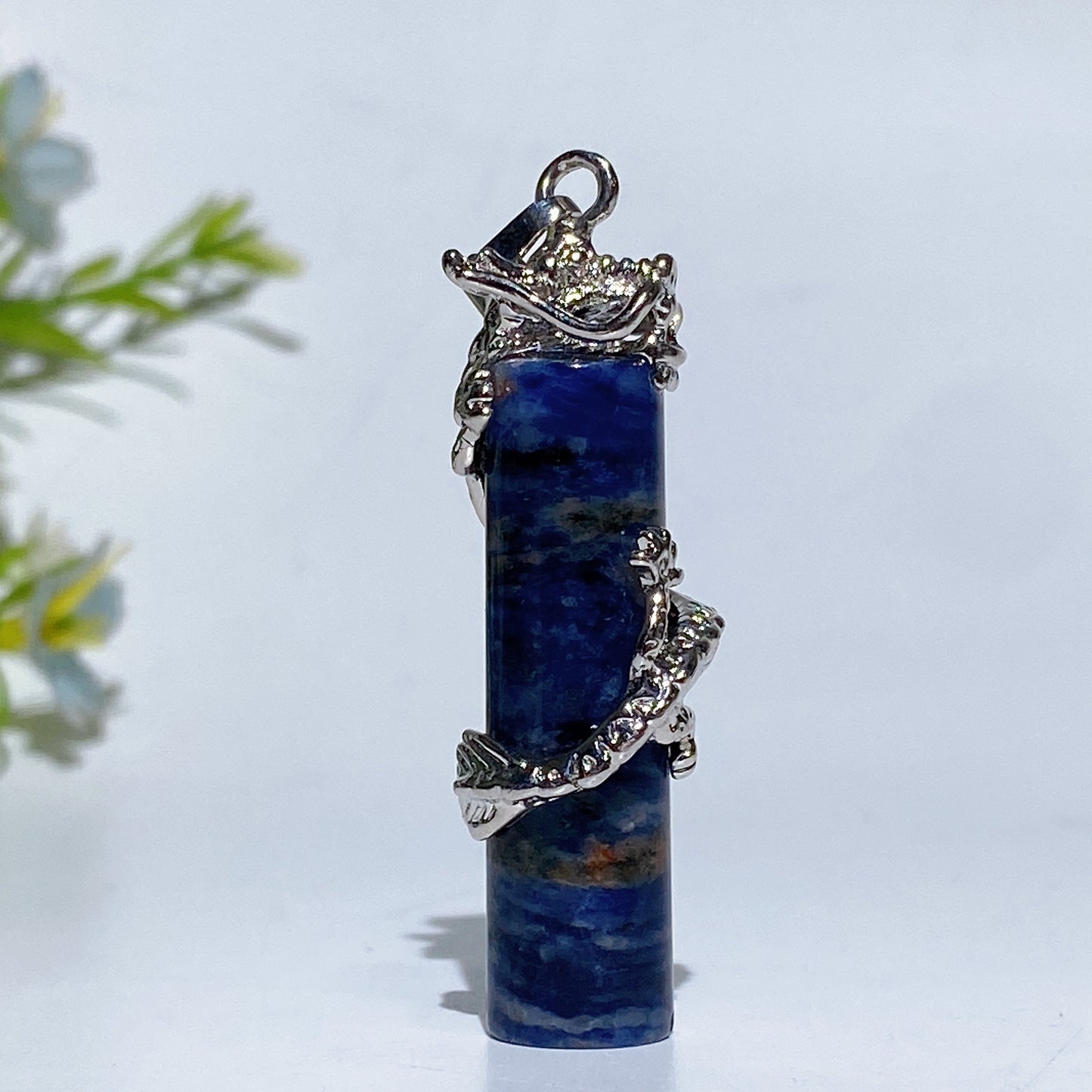 Metal Silver Dragon Coiling Around Crystal Cylinder Pendant Crystal Healing Bulk Wholesale