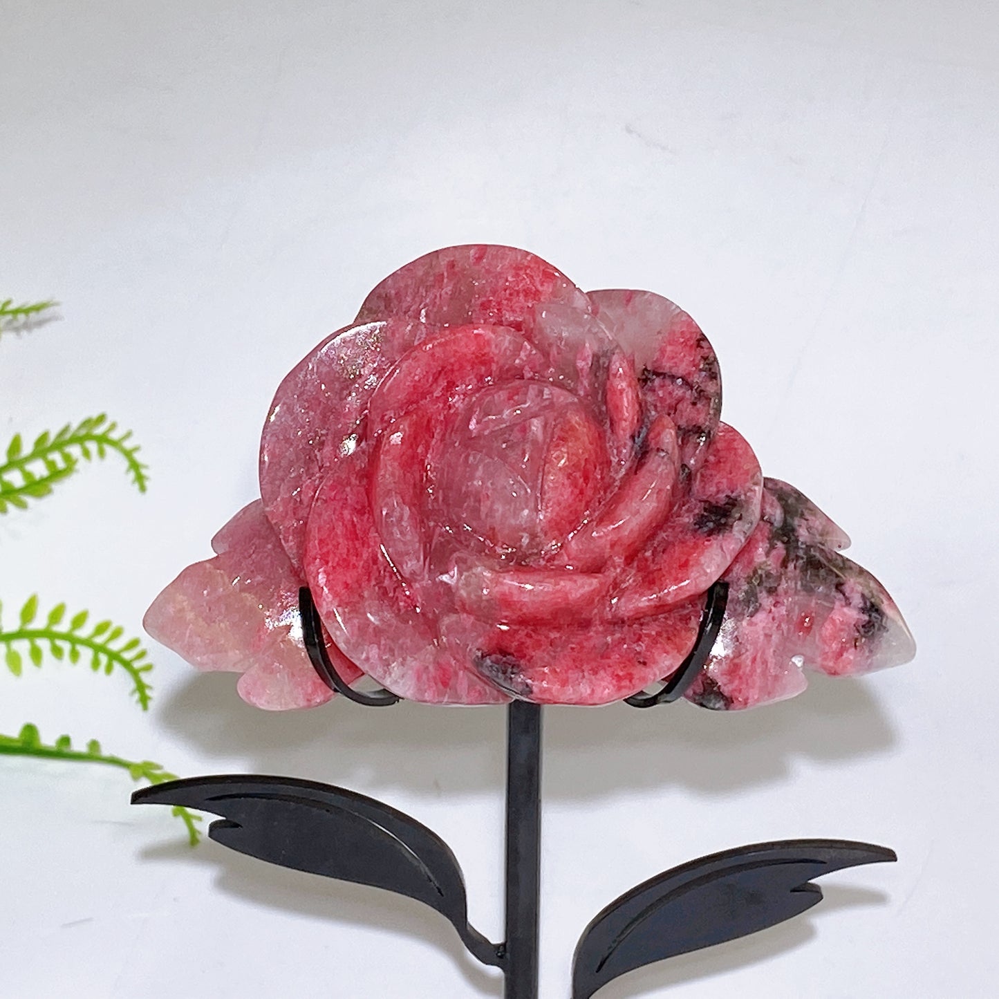 Natrual Sakura Rhodonite Peony Flower Carving with Stand Crystal Healing Bulk Wholesale