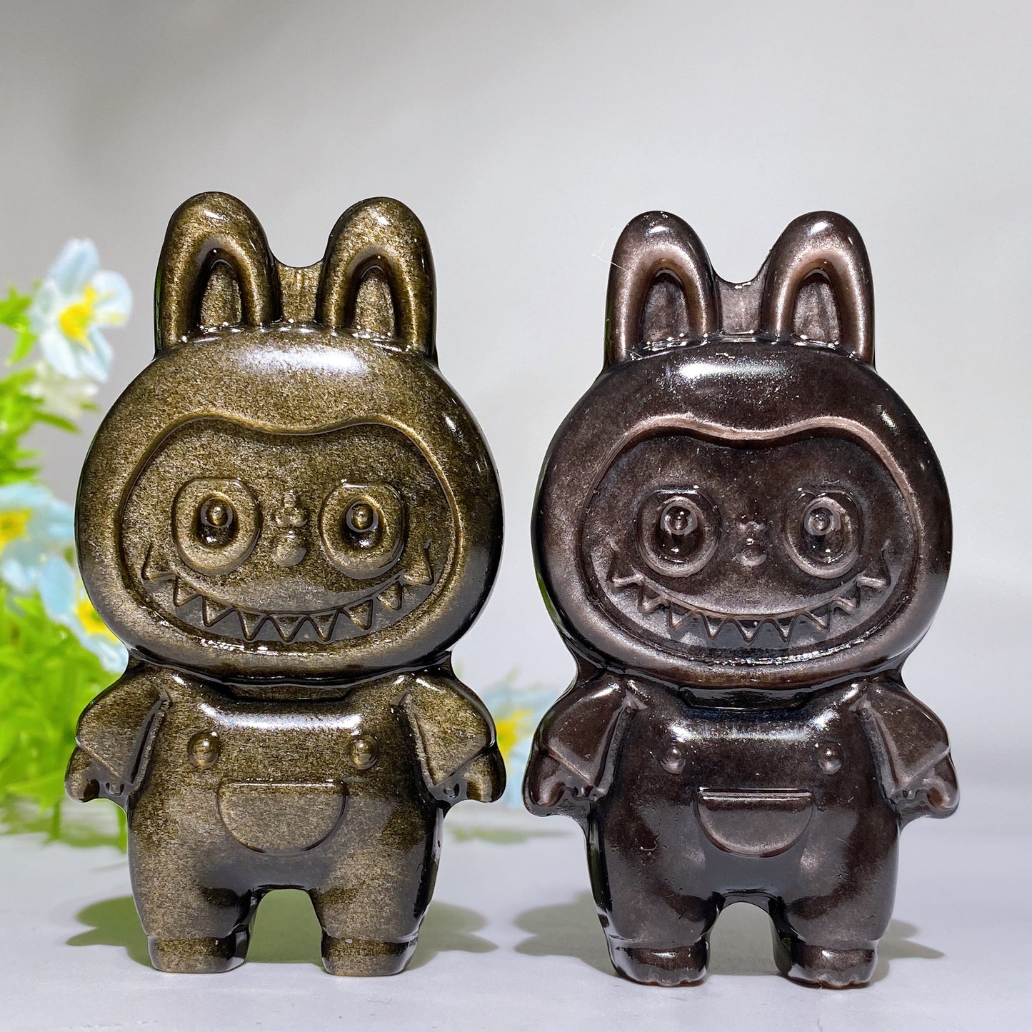 2.9"-3.1" Silver Obsidian Golden Obsidian Labubu Carving Crystal Healing Bulk Wholesale