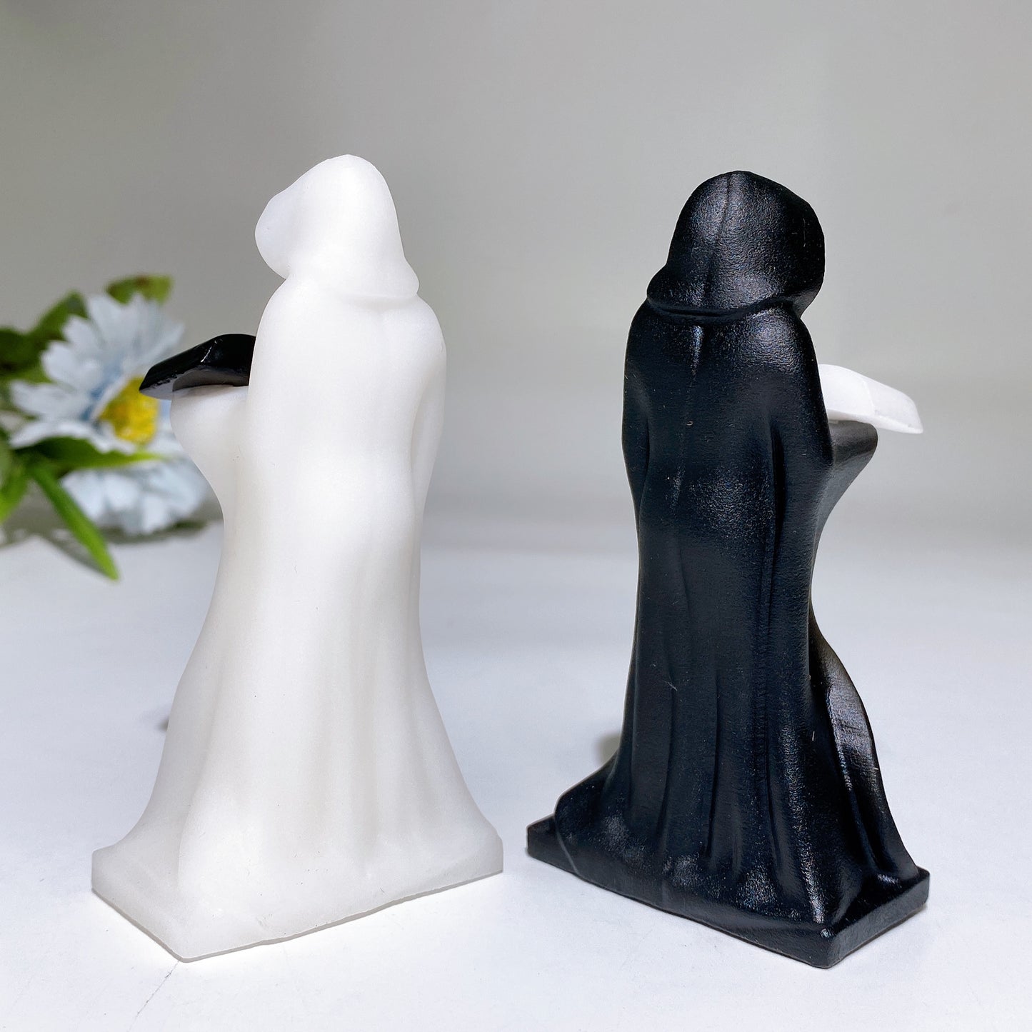 3.8" White Jade Black Obsidian The Death Carving Crystal Healing Bulk Wholesale