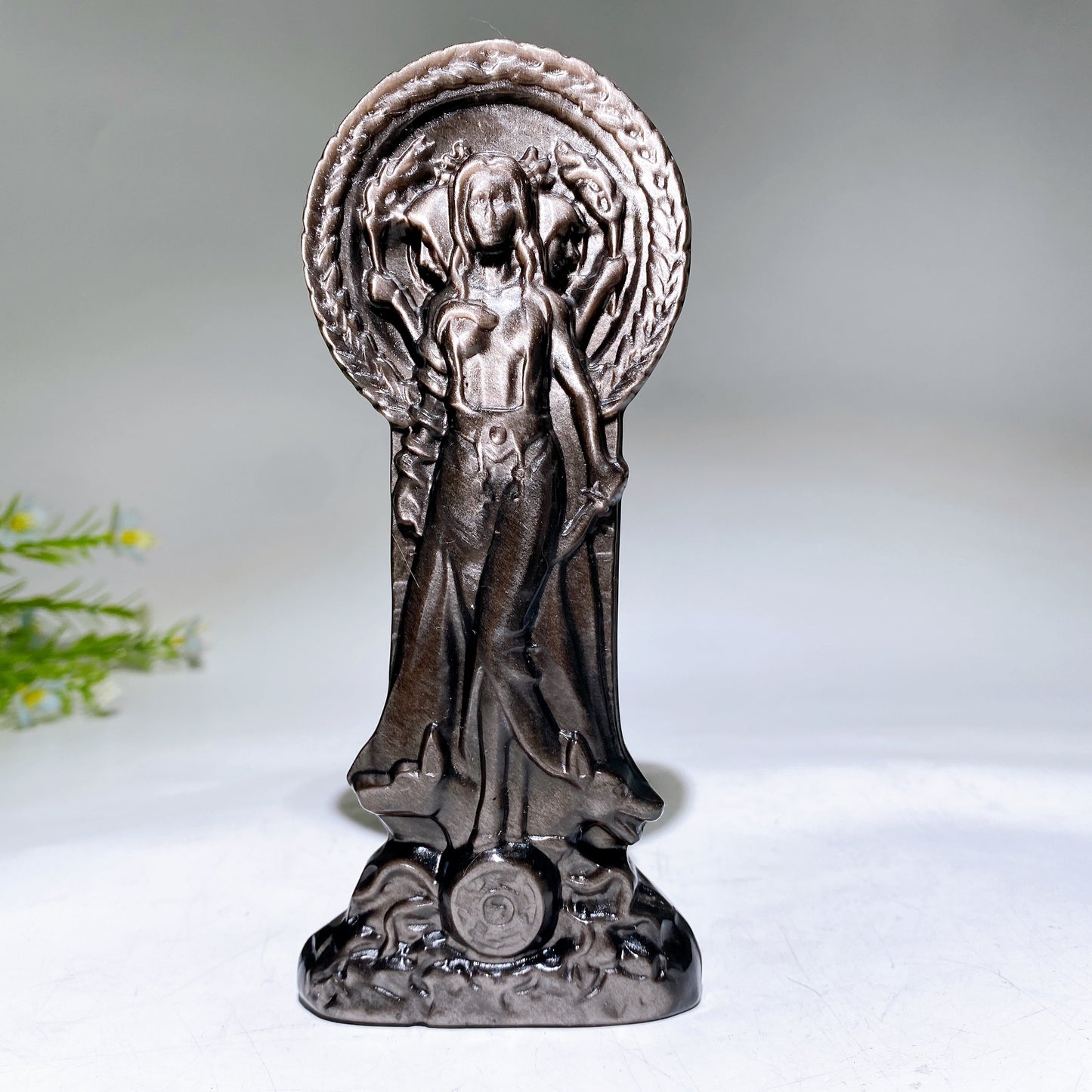 3.1"-5.9" Silver Obsidian Moonstone Hecate Carving Crystal Healing Bulk Wholesale