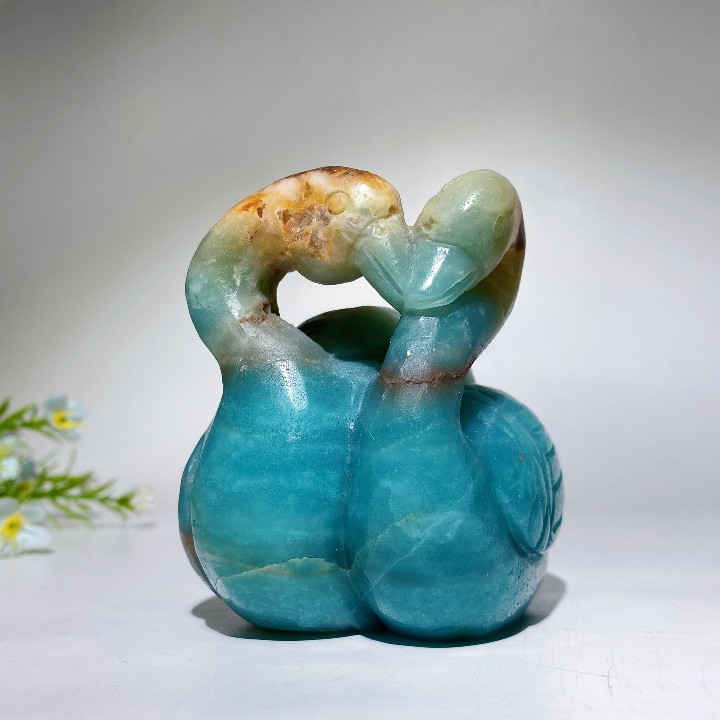 8cm Unique Hand Carved Caribbean Calcite Axi Galericulata Sweethearts Bird Carving Crystal Healing Bulk Wholesale