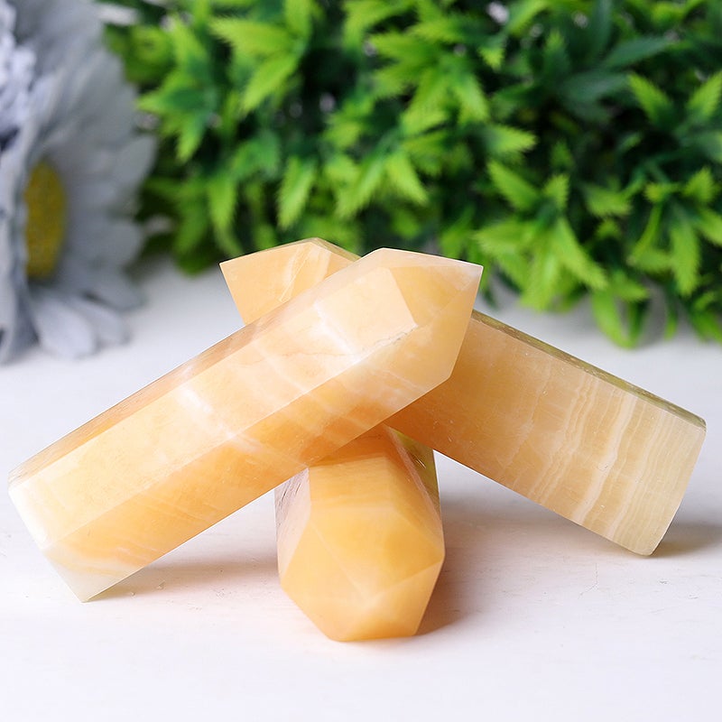Set of 3 Orange Calcite Towers Points Bulk Best Crystal Wholesalers