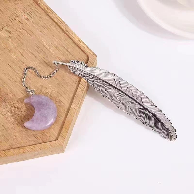 Metal Feather Bookmark with Crystal Moon Decor Bulk Wholesale