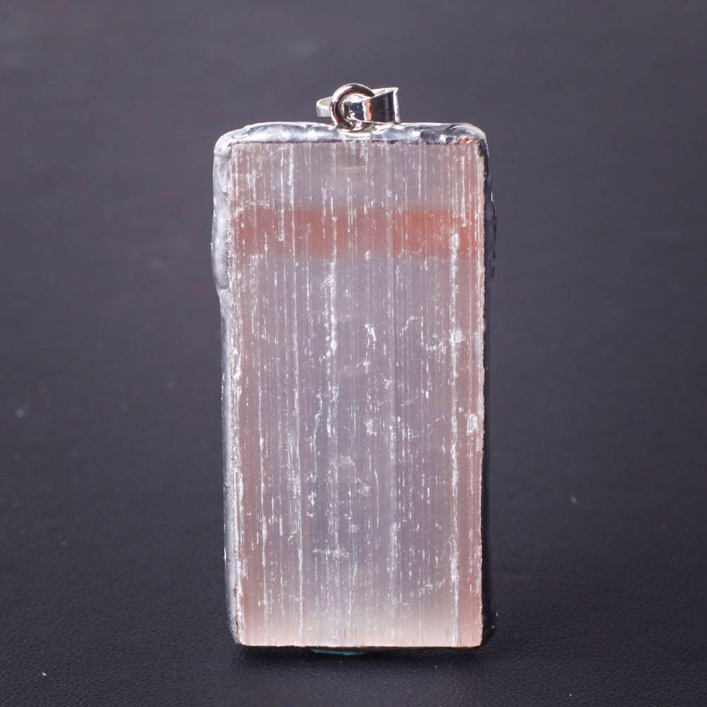 Wire Wrapped Pink Selenite Square Slice Crystal Pendant Best Crystal Wholesalers