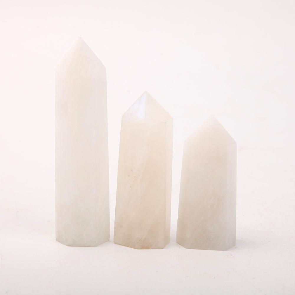 Set of 3 White Moonstone Towers Points Bulk Best Crystal Wholesalers