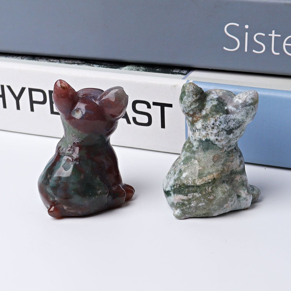 2.3" Moss Agate Bull Dog Crystal Carvings Animal Bulk Best Crystal Wholesalers