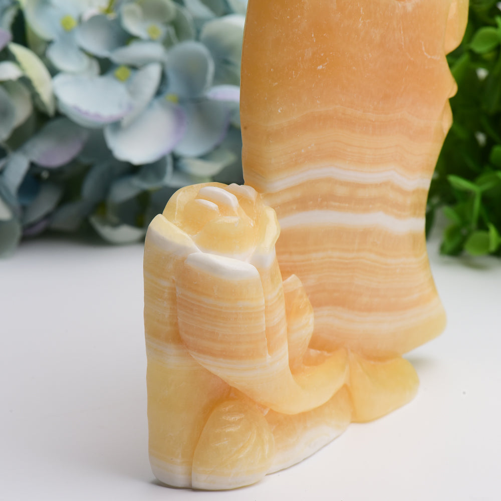 8.0" Yellow Calcite Moon Rose Crystal Carving Free Form Bulk Wholesale