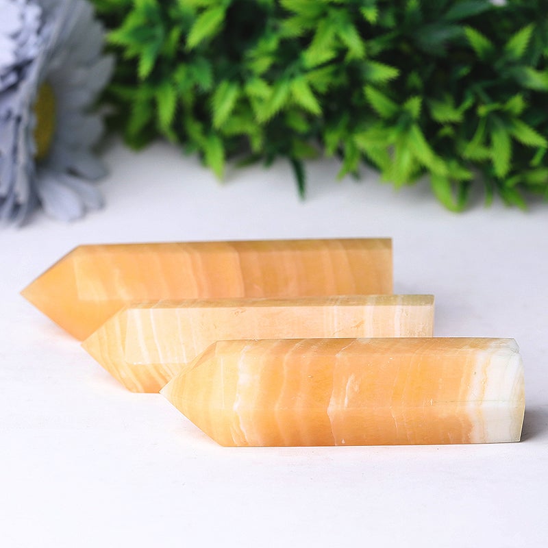 Set of 3 Orange Calcite Towers Points Bulk Best Crystal Wholesalers