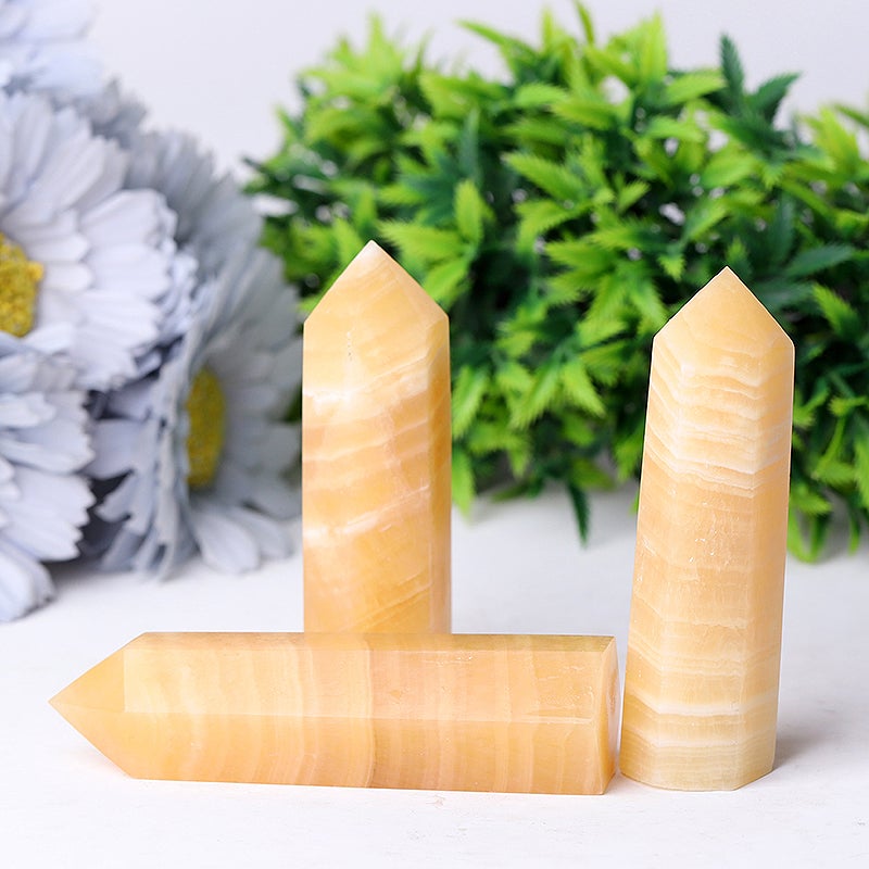 Set of 3 Orange Calcite Towers Points Bulk Best Crystal Wholesalers