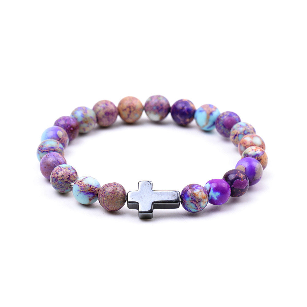 8mm Imperial Jasper Bracelet with Decor Bulk Wholesale