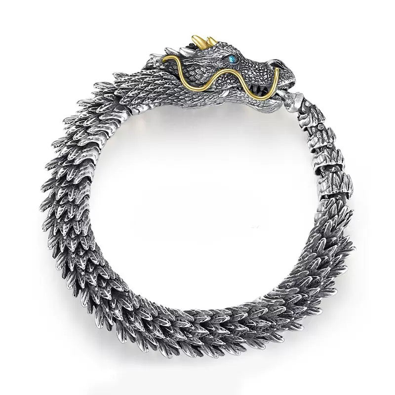 Men's Vintage Dragon Scale Link Bracelet Stainless Steel Punk Bangle Gift Bulk Wholesale