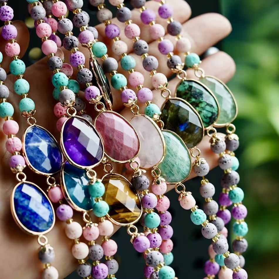 Colorful Lava Rock Necklace Chocker with Magnet Buckle for Pet Crystal Healing Bulk Wholesale