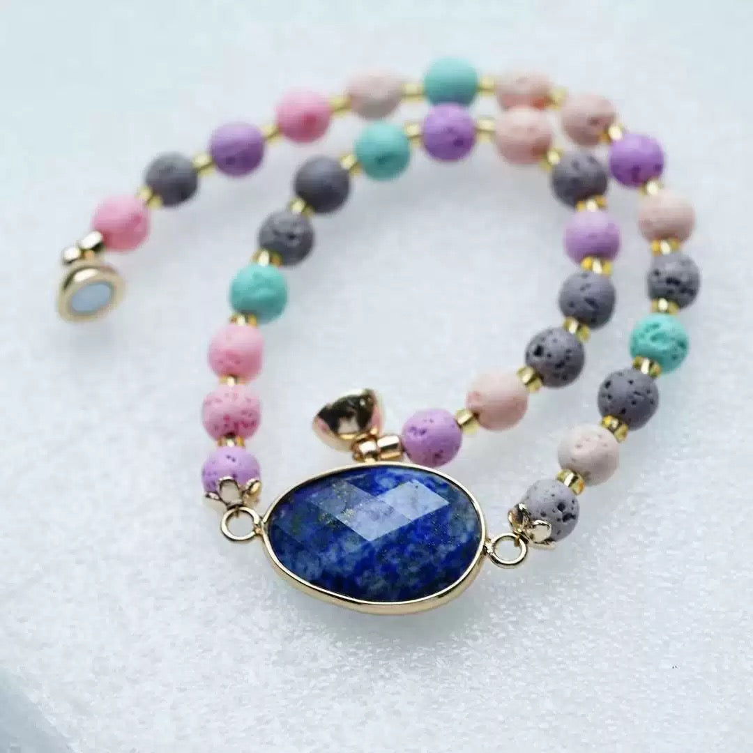 Colorful Lava Rock Necklace Chocker with Magnet Buckle for Pet Crystal Healing Bulk Wholesale
