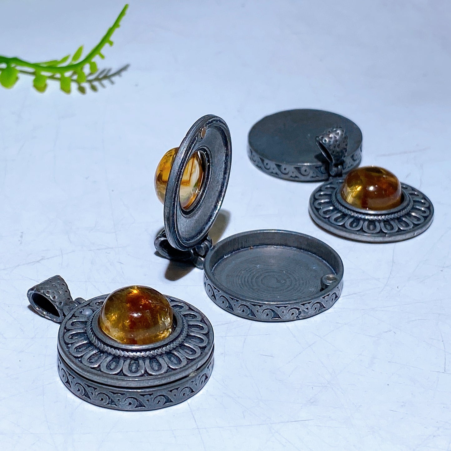 25mm Vintage Silver Metal Citrine Pendant Crystal Healing Bulk Wholesale