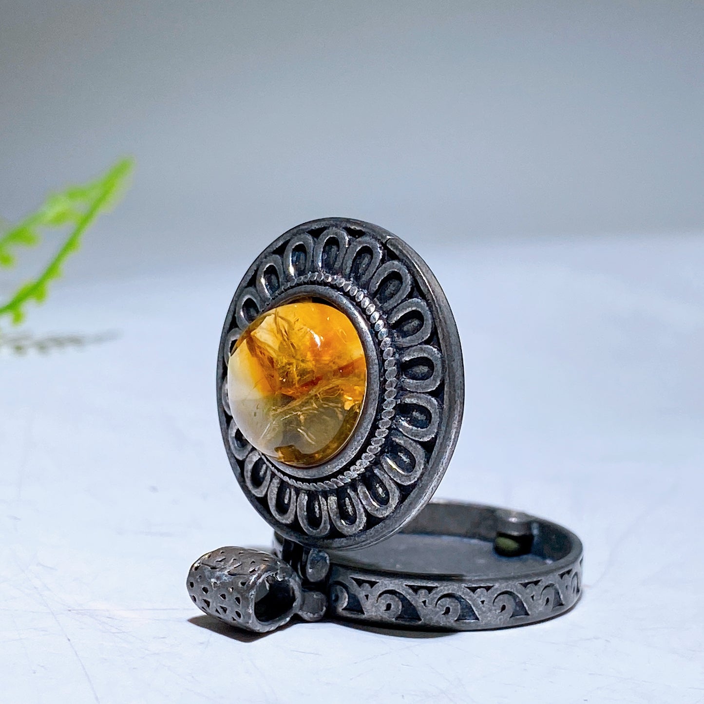 25mm Vintage Silver Metal Citrine Pendant Crystal Healing Bulk Wholesale