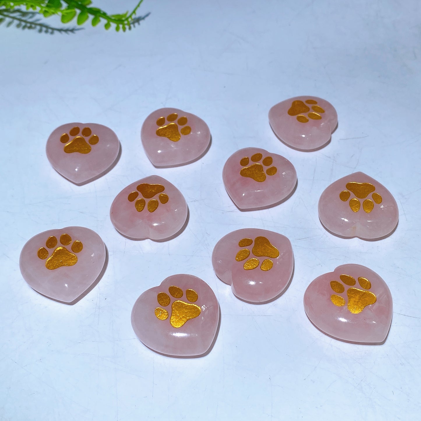 30mm Rose Quartz Heart with Golden Printing Cat Dog Paw Crystal Healing Bulk Wholesale