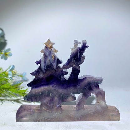 3.0" Mixed Crystal Christmas Tree with Deer Carvings Bulk Wholesale