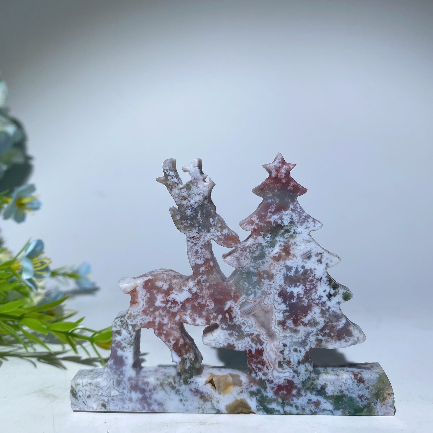 3.0" Mixed Crystal Christmas Tree with Deer Carvings Bulk Wholesale