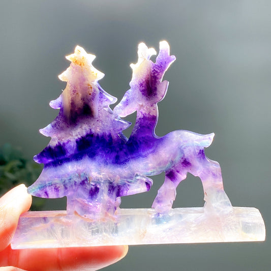 3.0" Mixed Crystal Christmas Tree with Deer Carvings Bulk Wholesale