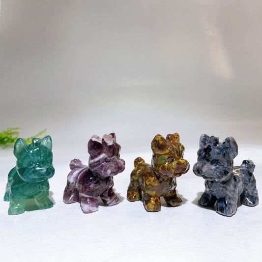 2.3" Natural Crystal Yorkshire Terrier Dog Carving Crystal Healing Bulk Wholesale