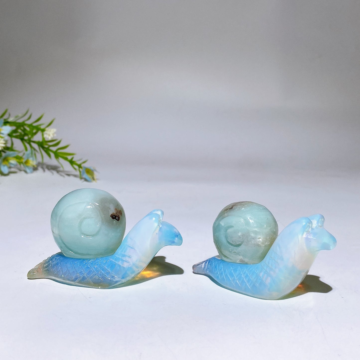 2.5" Opalite Snail with Fluorite Sky Blue Shell Carving Crystal Healing Bulk Wholesale