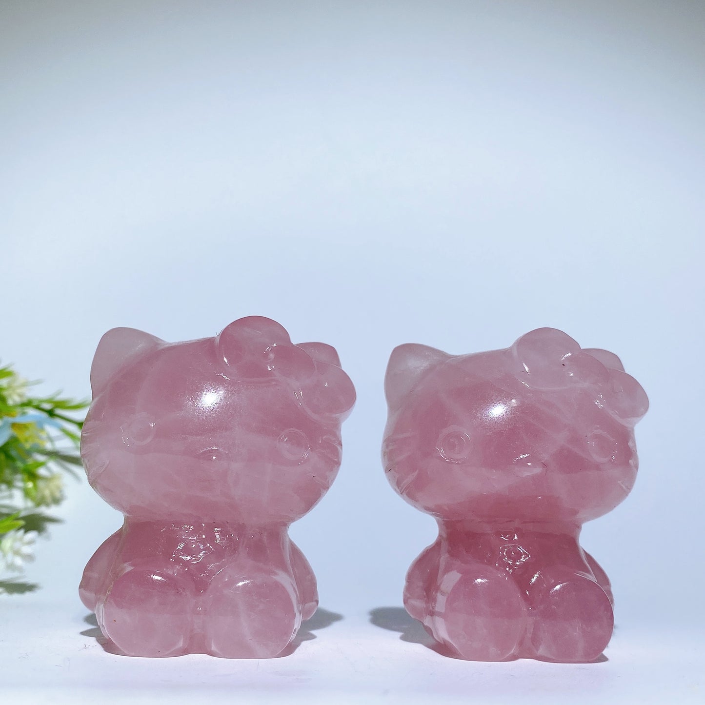 2.2" Rose Quartz Hello Kitty Carvings Bulk Wholesale