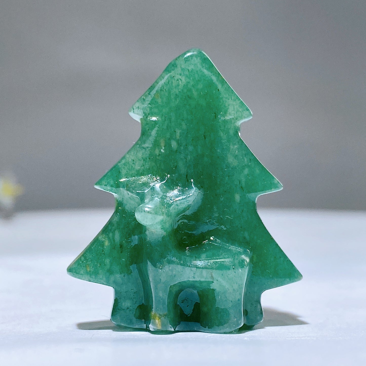 1.6" Rose Quartz Aventurine Christmas Tree with Deer Carving for Christmas Crystal Healing Bulk Wholesale